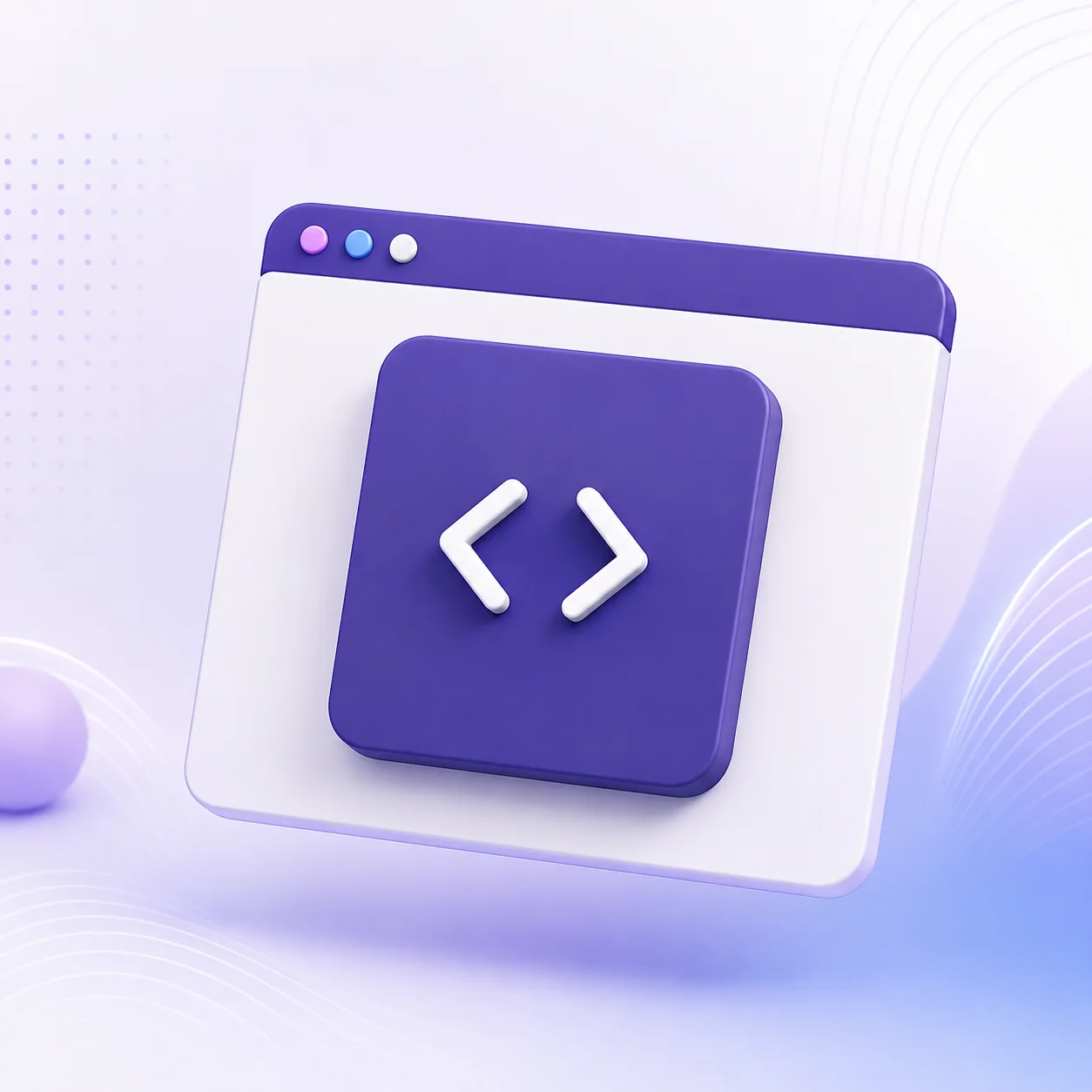 Illustration of a website browser window with an embed code symbol