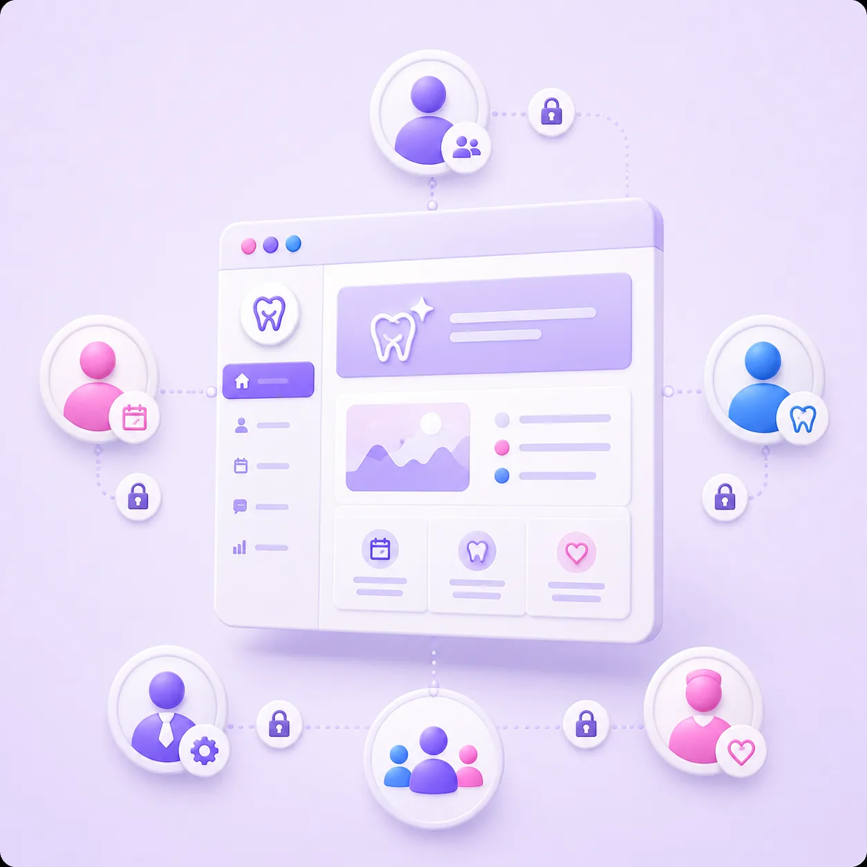 Dental dashboard connected to multiple secure team user profiles