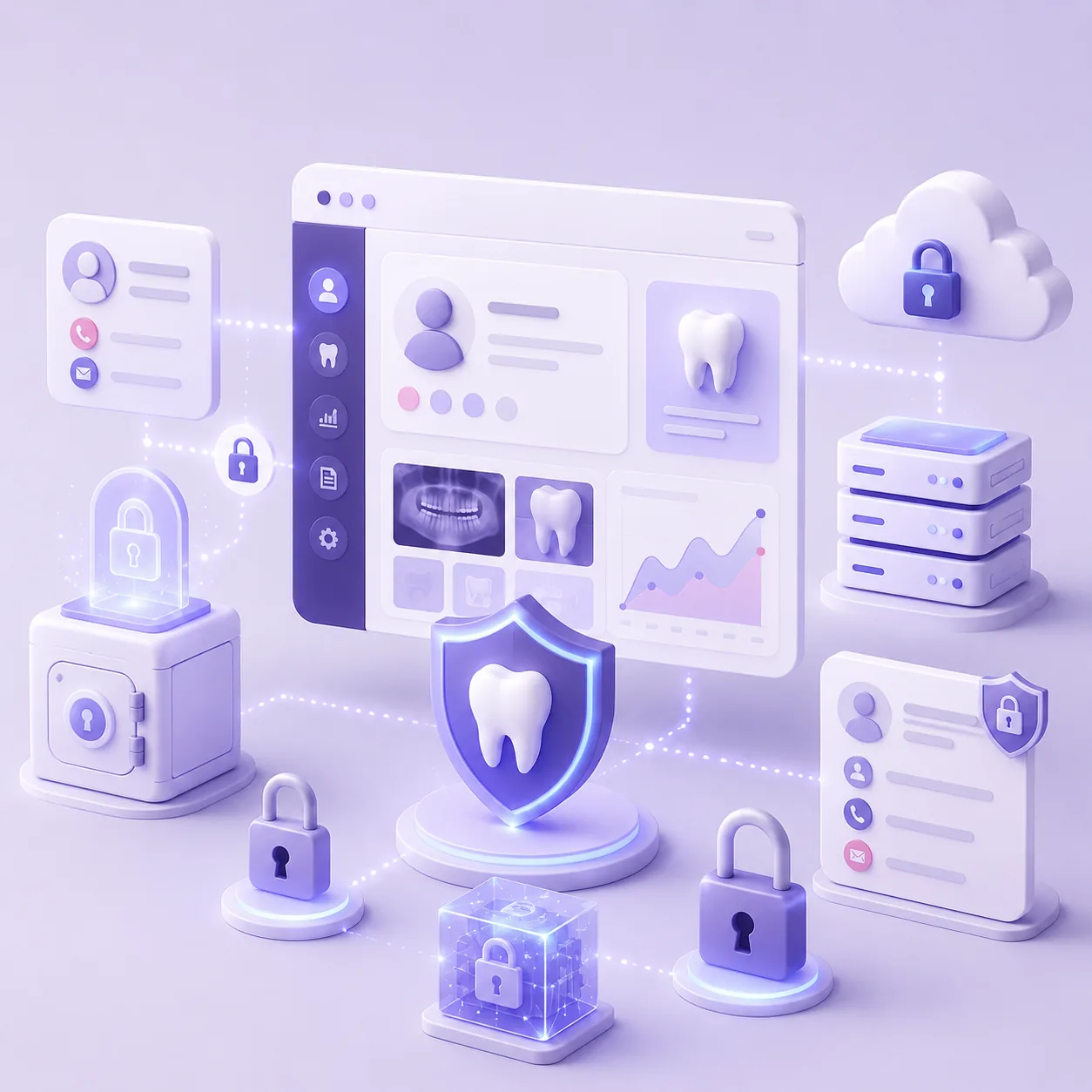 Dental patient dashboard protected by encrypted storage and security locks