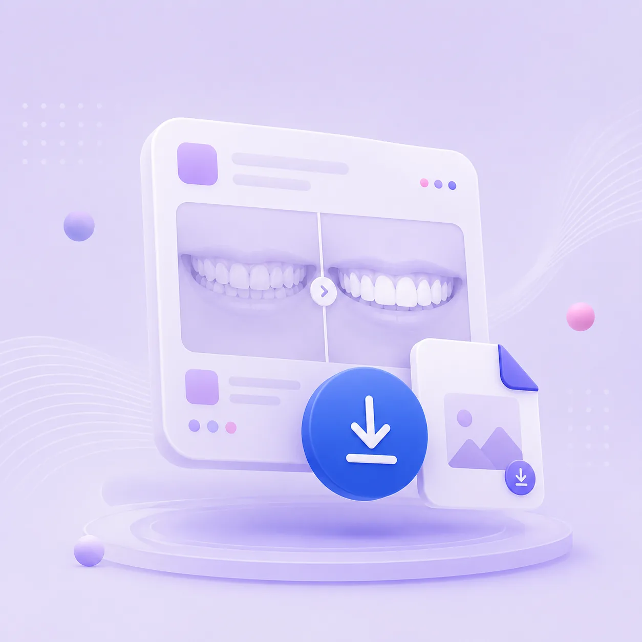 Before-and-after smile result with image download controls