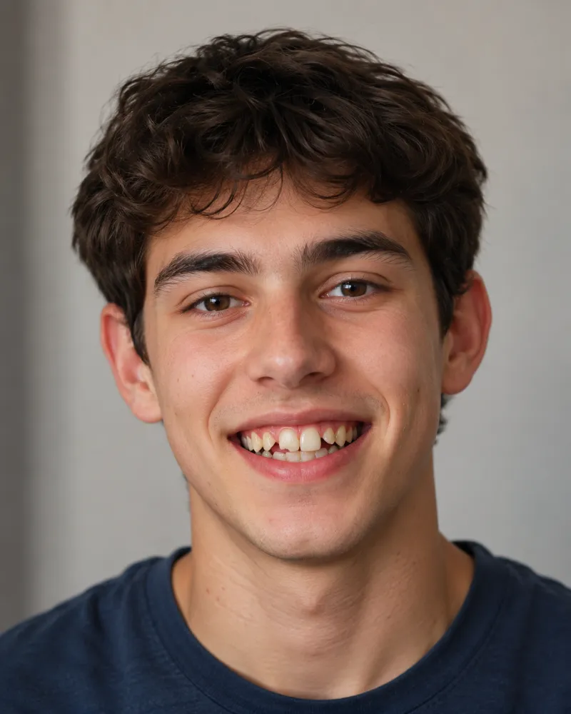 Patient smile before traditional braces simulation